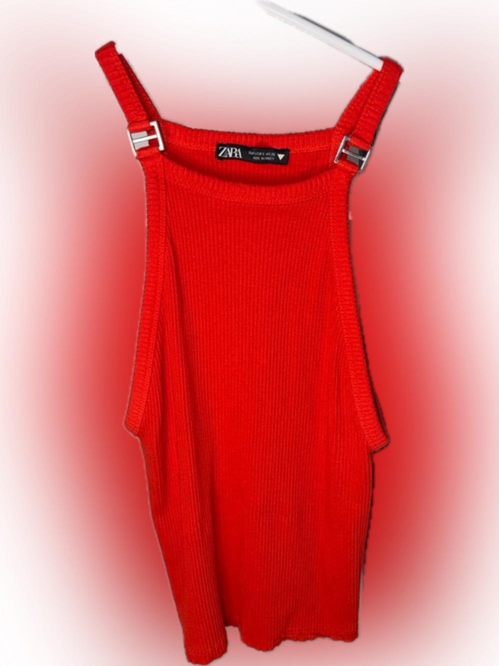 ❤️ Zara Red Ribbed Tank Top | Adjustable Strap HardWare Detail | Size S ❤️